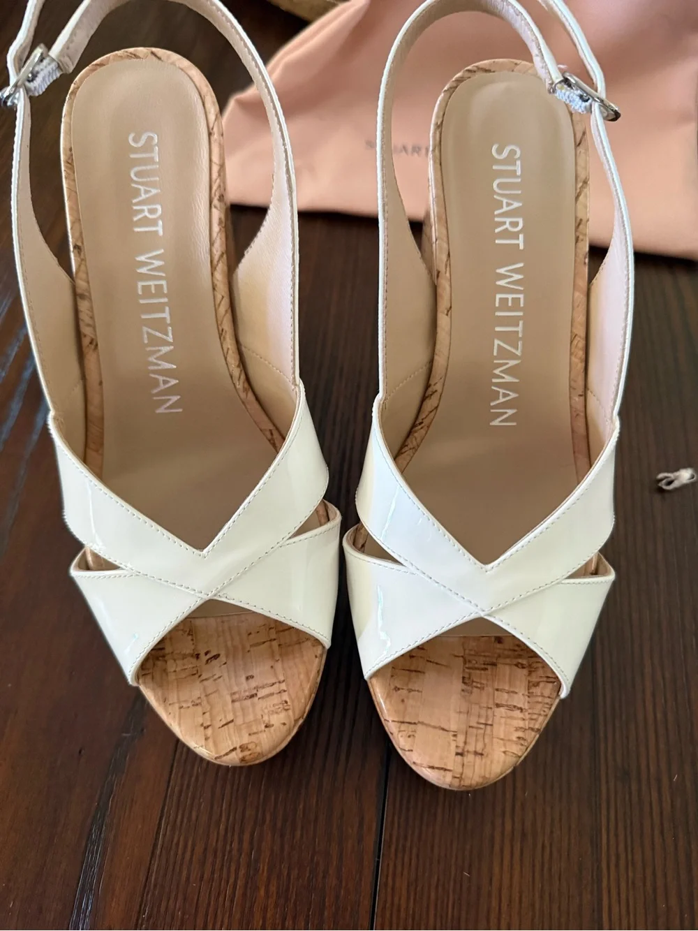 Stuart Weitzman White Patent Leather Carmen Wedge Sandals - Picture 4 of 11